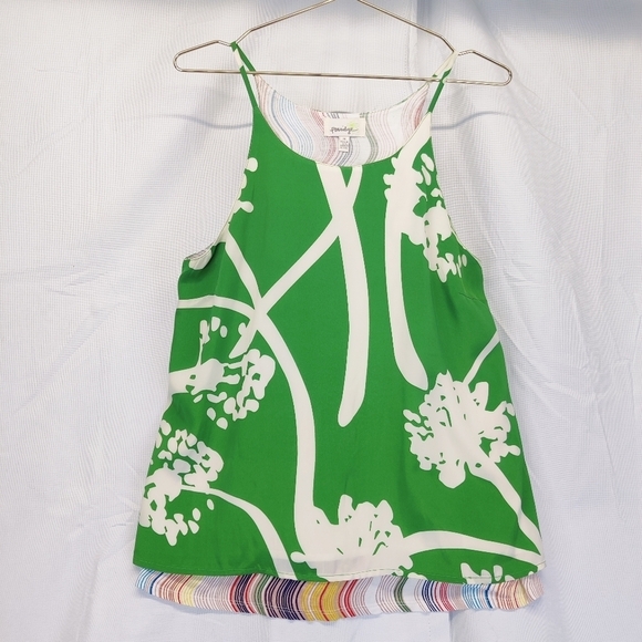 Anthropologie Green and Cream Floral Print Tank Top - Picture 3 of 12